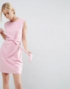 Asos Sleeveless Sweat Dress With Wrap Waist Detail - Pink