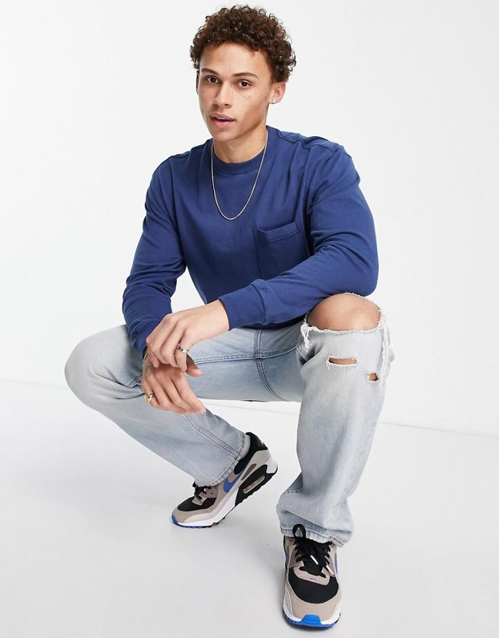 Abercrombie & Fitch Oversized Long Sleeve Top In Blue