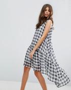 Asos Gingham Trapeze Smock Dress With Dipped Hem - Multi