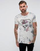 Rose London T-shirt In Gray Tie Dye With Skull Print - Gray