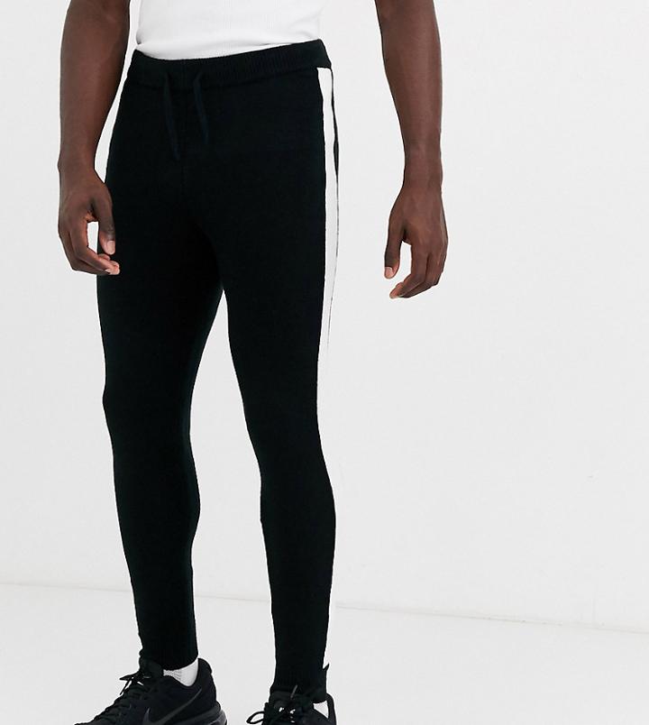 Asos Design Tall Knitted Sweatpants With Side Stripe In Black