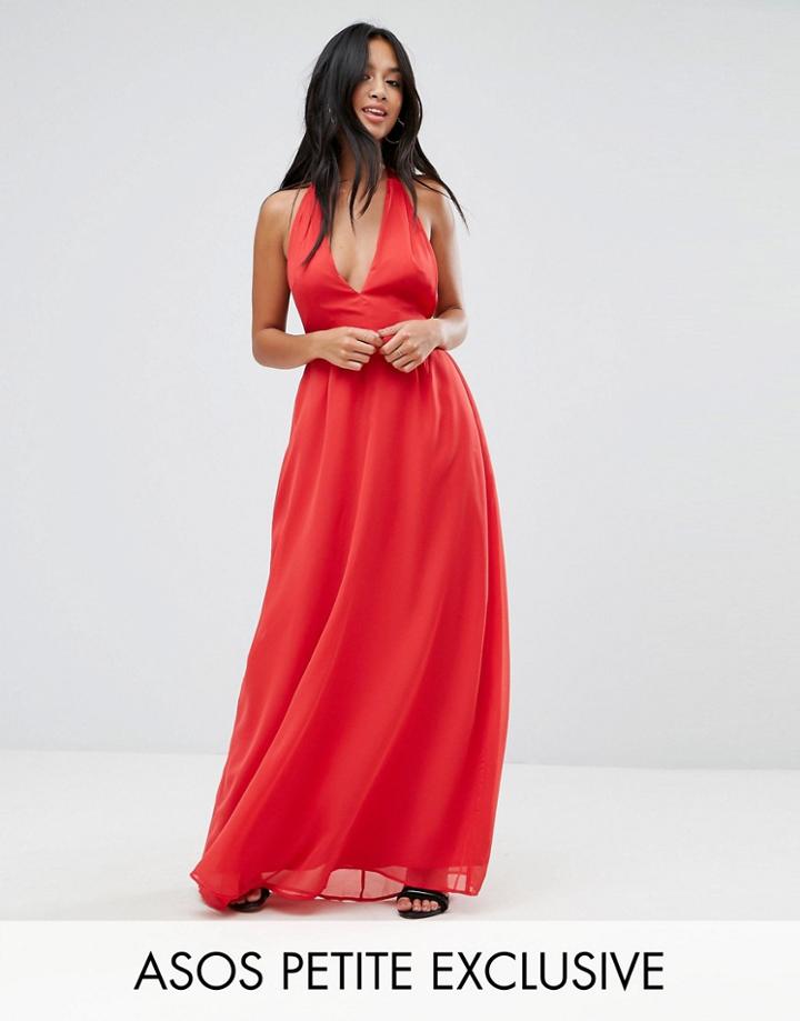Asos Petite Exclusive Satin Tie Back Maxi Dress - Multi