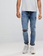 Asos Skinny Jeans In Washed Blue Black With Knee Rips - Black