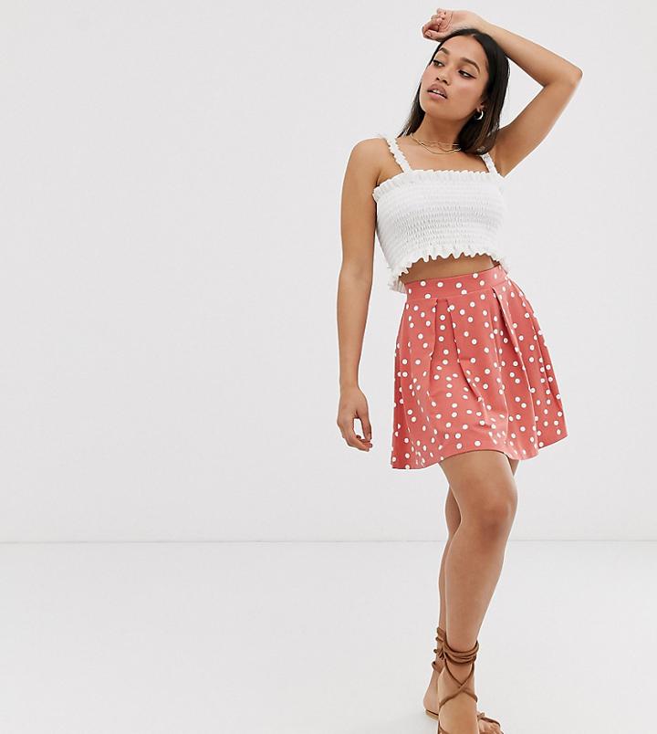 Asos Design Petite Mini Skirt With Box Pleats In Dusty Pink Spot-multi