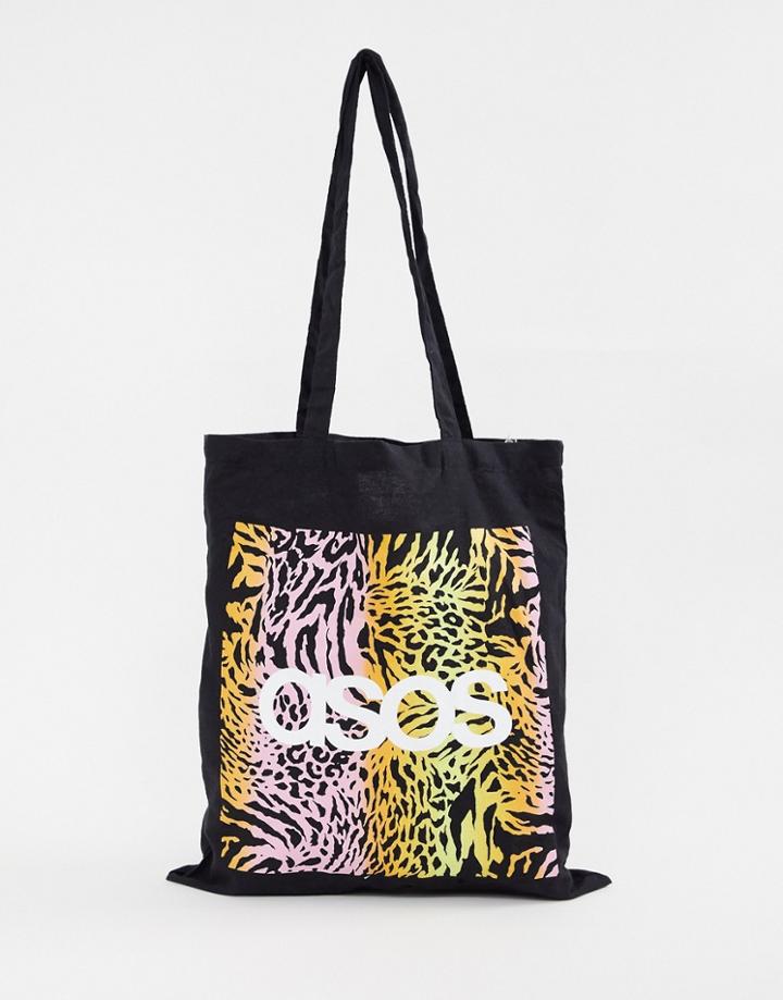 Asos Design Shopper In Animal Print - Blue
