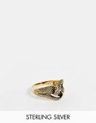 Asos Design Sterling Silver Ring With Wrap Around Snake Design In 14k Gold Plate