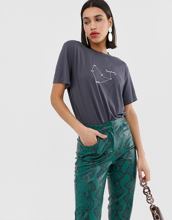 Neon Rose Relaxed T-shirt With Stardust Print - Black
