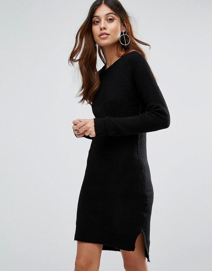Brave Soul Jupiter V Neck Sweater Dress - Black