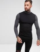 Asos Long Sleeve Muscle T-shirt With Contrast Sleeve And Neck - Multi