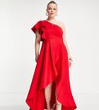 True Violet Plus Frill One Shoulder High Low Prom Maxi Dress In Red