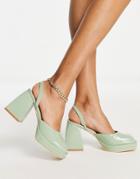 Truffle Collection Block Heel Sling Back Shoes In Mint-green