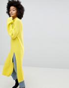 Asos Chunky Knitted Layering Dress With Front Split And High Neck - Yellow