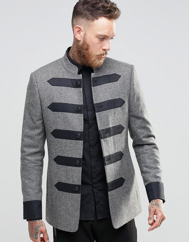 Asos Slim Band Jacket In Tweed - India