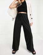 Asos Design Linen Look Wide Leg Pants In Black