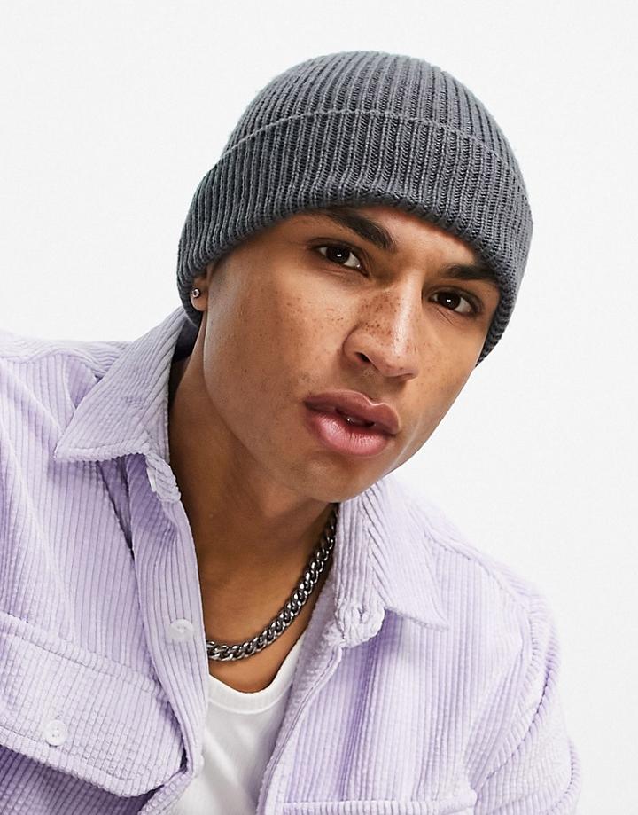 Asos Design Fisherman Beanie In Gray-grey