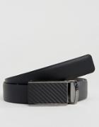 Ted Baker Twill Leather Belt With Plaque Buckle - Black