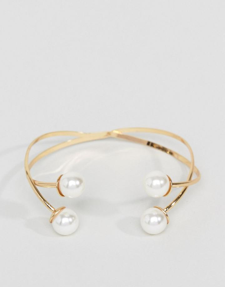 Asos Double Pearl Cuff Bracelet - Gold