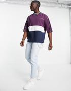 Asos Design Oversized T-shirt In Burgundy Color Block With Text Print-purple
