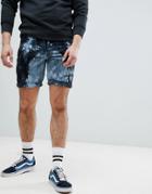 Asos Design Denim Shorts In Slim Black And Blue Tie-dye - Multi