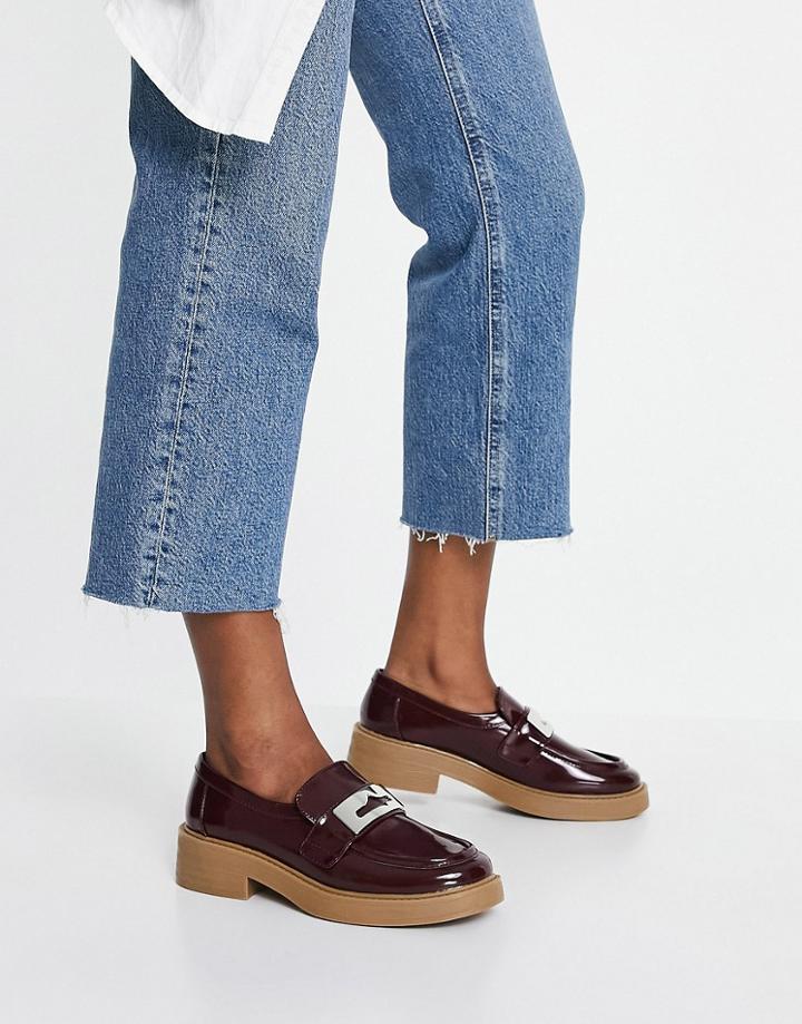 Asos Design Macro Metal Trim Loafer Flats In Burgundy-red