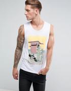 Jack & Jones Originals Tank With Rero Beach Print - White