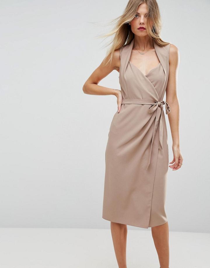 Asos Shawl Collar Midi Wrap Dress - Cream