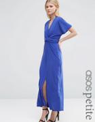 Asos Petite Wrap Tie Detail Midaxi Dress - Blue