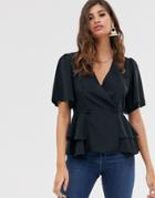 Asos Design Tux Top With Angel Sleeve-no Color