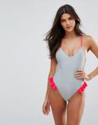 Pistol Panties Frill Side Jamie Swimsuit With Cross Over Back - Gray