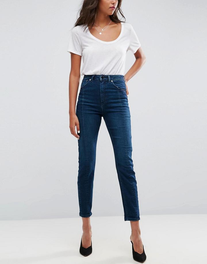 Asos Farleigh High Waist Deconstructed Slim Mom Jeans In Belle Green Cast - Blue