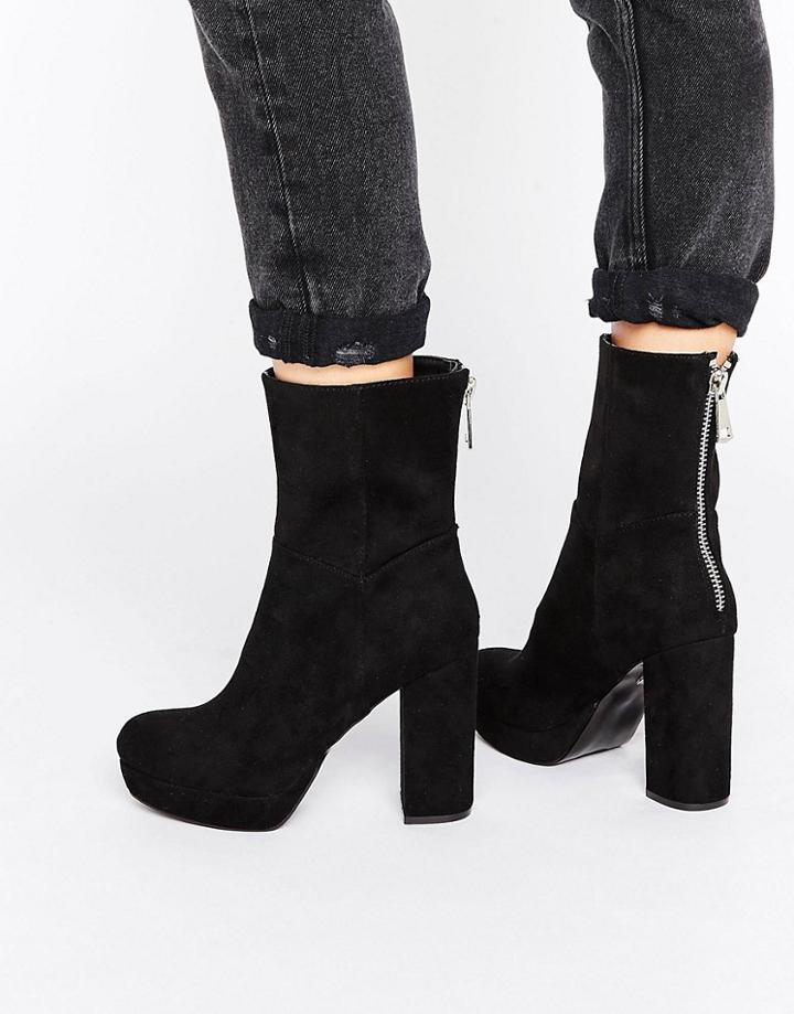 Lost Ink Platform Heeled Ankle Boots - Black