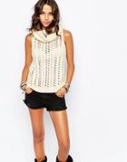 Stitch & Pieces Sleeveless Tunic Sweater With Roll Neck - Cream $30.00