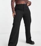 Collusion Plus Tailored Flare Pants With Zip In Black