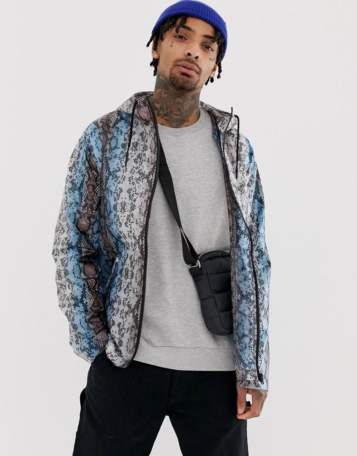 Asos Design Festival Transparent Snakeskin Zip Through Jacket-blue