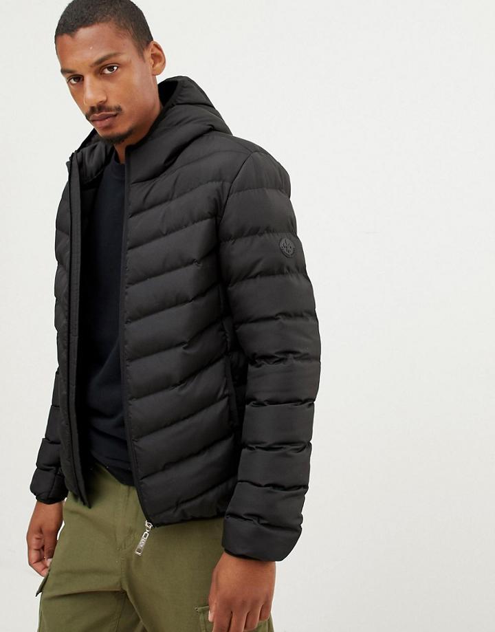 Criminal Damage Chevron Puffer Jacket With Hood - Black