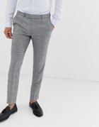 Moss London Slim Suit Pants With Check Boucle-gray