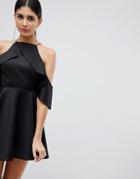 Rare Cold Shoulder Frill Skater Dress - Black