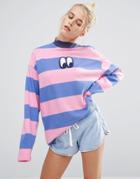 Lazy Oaf Long Sleeve Stripe Top With Eyes - Pink