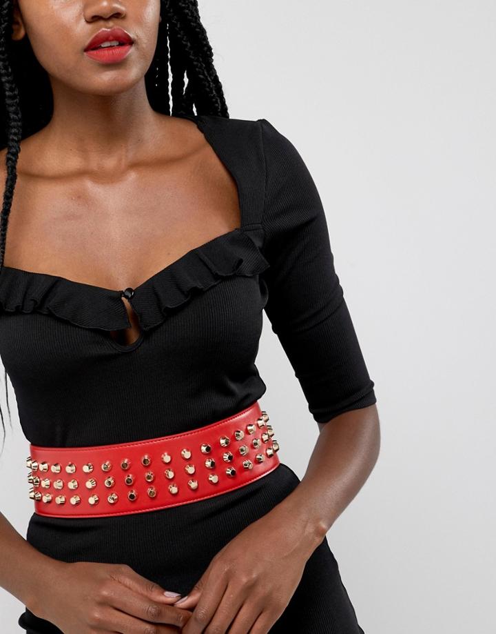 Forever Unique Belt With Studded Detail - Red