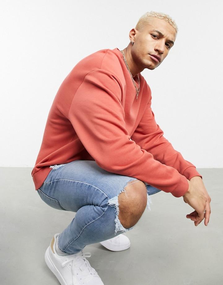 Asos Design Oversized Sweatshirt In Washed Orange