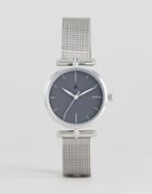 Asos Premium Dark Gray Shoulder Detail Mesh Watch - Silver