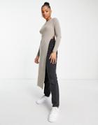 Urban Revivo Knit Longline Top In Taupe-neutral