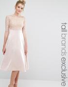 True Decadence Tall Lace Bardot Midi Prom Dress - Beige