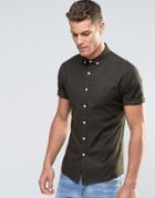 Asos Skinny Fit Oxford Shirt In Dark Khaki With Logo - Dark Khaki
