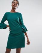 Traffic People Shift Dress With Ruffle Sleeve Detail - Green