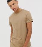 Asos Design Tall T-shirt With Crew Neck And Roll Sleeve In Beige - Beige