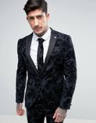 Noose & Monkey Skinny Tuxedo Jacket In Flocked Floral With Stretch - G