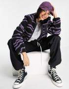 Carhartt Wip Zip Front Fleece Jacket In Wave Print With Contrast Pocket-multi