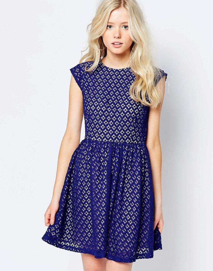 Sugarhill Boutique Skater Dress In Lace - Blue