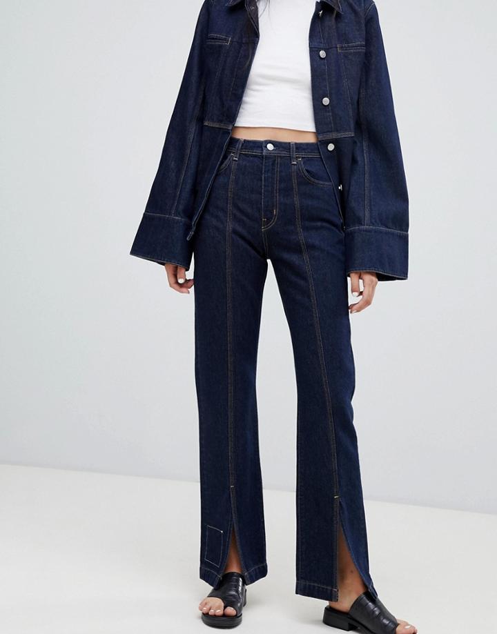 Weekday Limited Collection Mom Jeans With Front Seam And Slit Hem - Blue